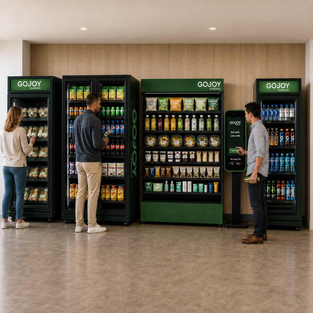 GoJoy vending machines in a premium indoor space